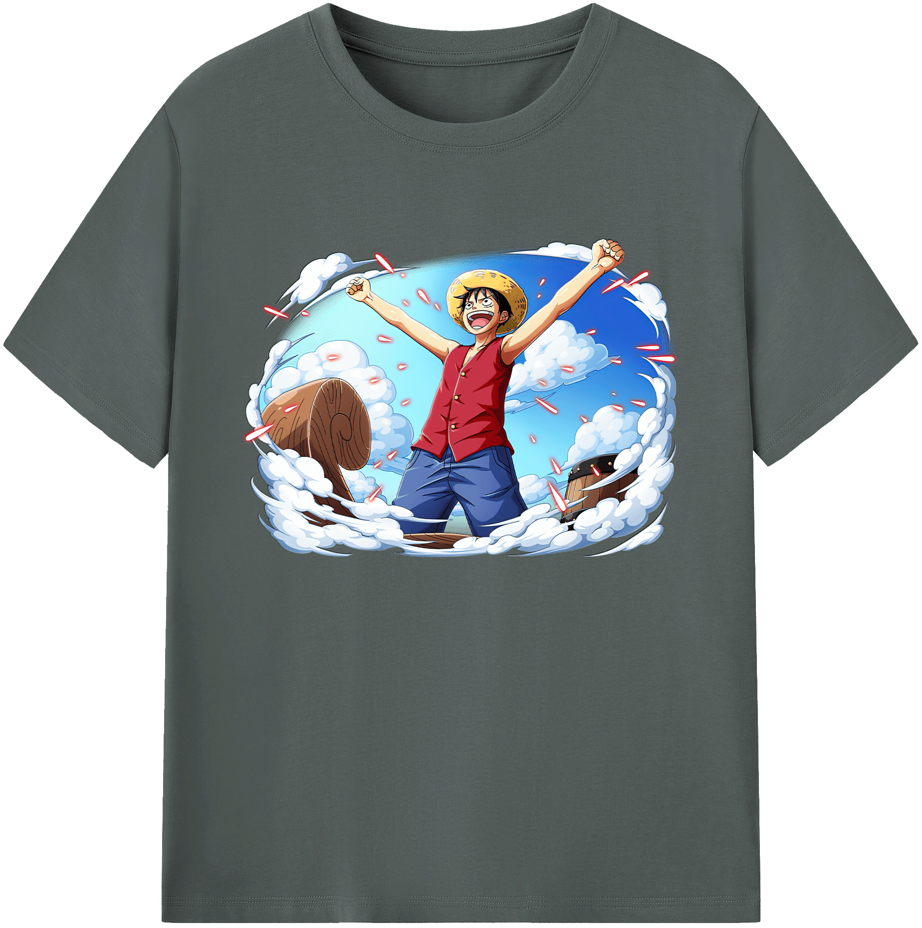 ワンピース モンキー・D・ルフィ ONE PIECE Monkey D. Luffy 綿100％ メンズ半袖Tシャツ｜肌触りやわらか＆通気性